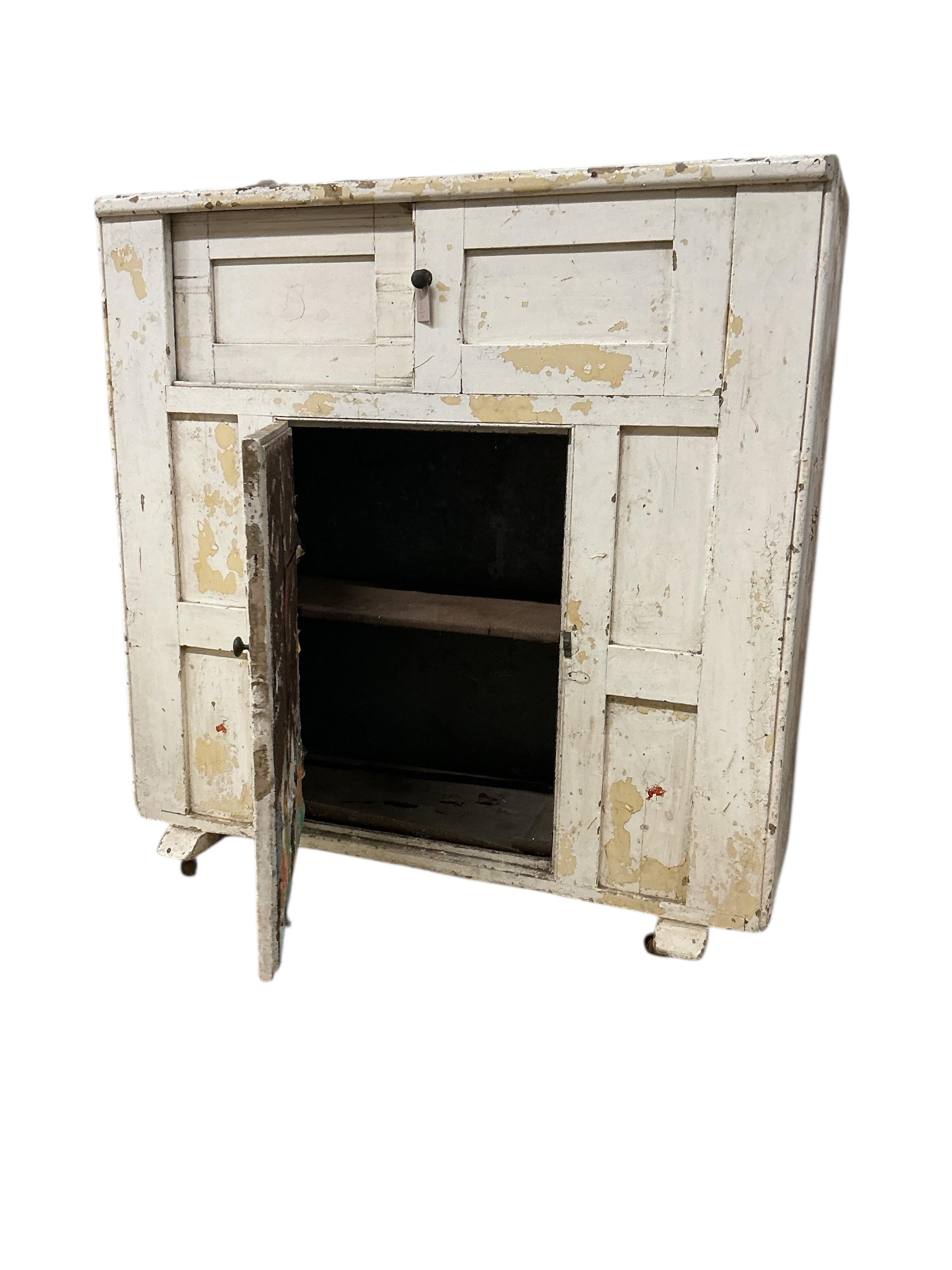 An early 19th century painted pine household proving cupboard, width 152cm, depth 51cm, height 155cm
